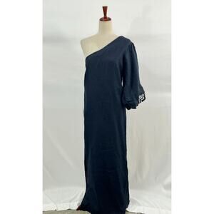 KLEED Sz M Medium Navy Embroidered One Shoulder Maxi Dress